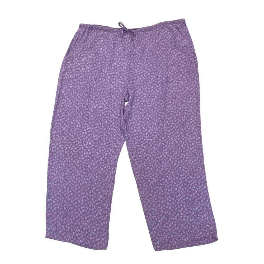 April Cornell Vintage Purple Floral Rayon Lounge Pants Wide Leg Drawstring L/XL